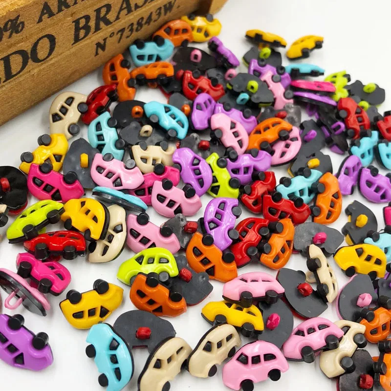 50pcs 17MMx11MM Shank Car Plastic Buttons Mix Colors Children's Garment Sewing Accessories DIY Scrapbooking Crafts PT197