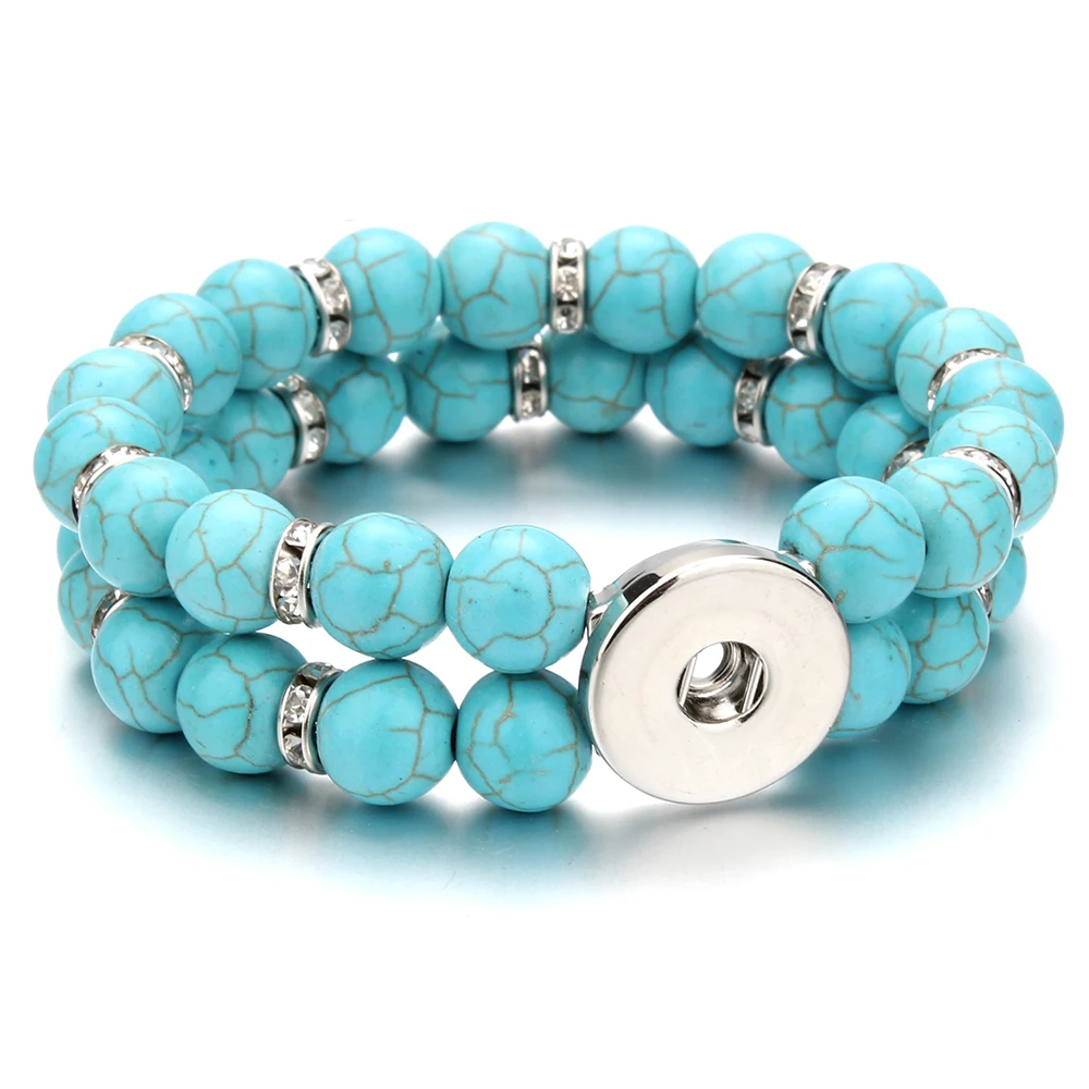 Fashion Snap Jewelry Charms Elasticity Bracelet Multilayer 10mm Bead Bangles Fit 18mm Snap Buttons Bracelets For Women Jewelry