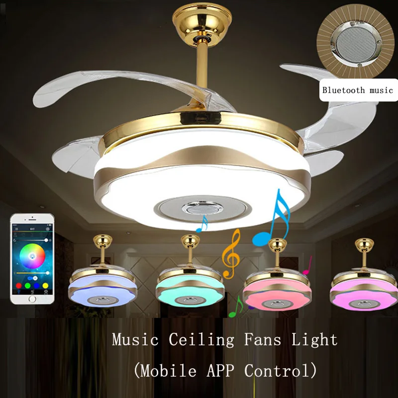 Musical Ceiling Fan with Lights LED Modern Alloy Acryl ABS Bluetooth LED Lamp RGB Ceiling Lights With Fan Remote Control