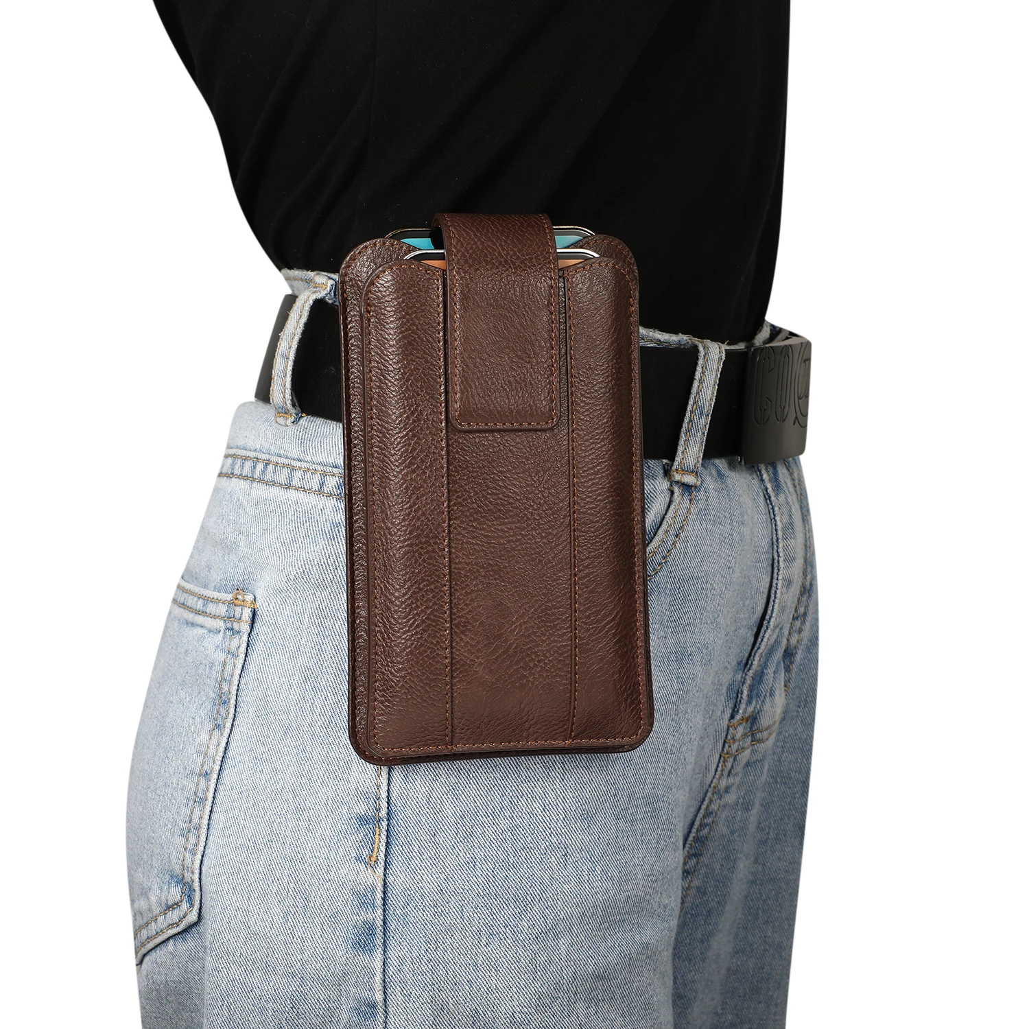 Leather Dual Pouch 2 Phone Belt Clip Case For Moto G14 G54 G53 G32 G22 G51 G50 G9 Plus Edge 40 30 Pro Men Tool Waist Bag Holster