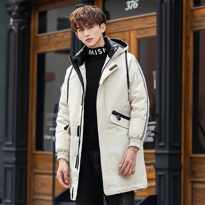 2021 New casual long fashion thick white duck down coat Hooded men's coat High quality brand street trend youth down jackets