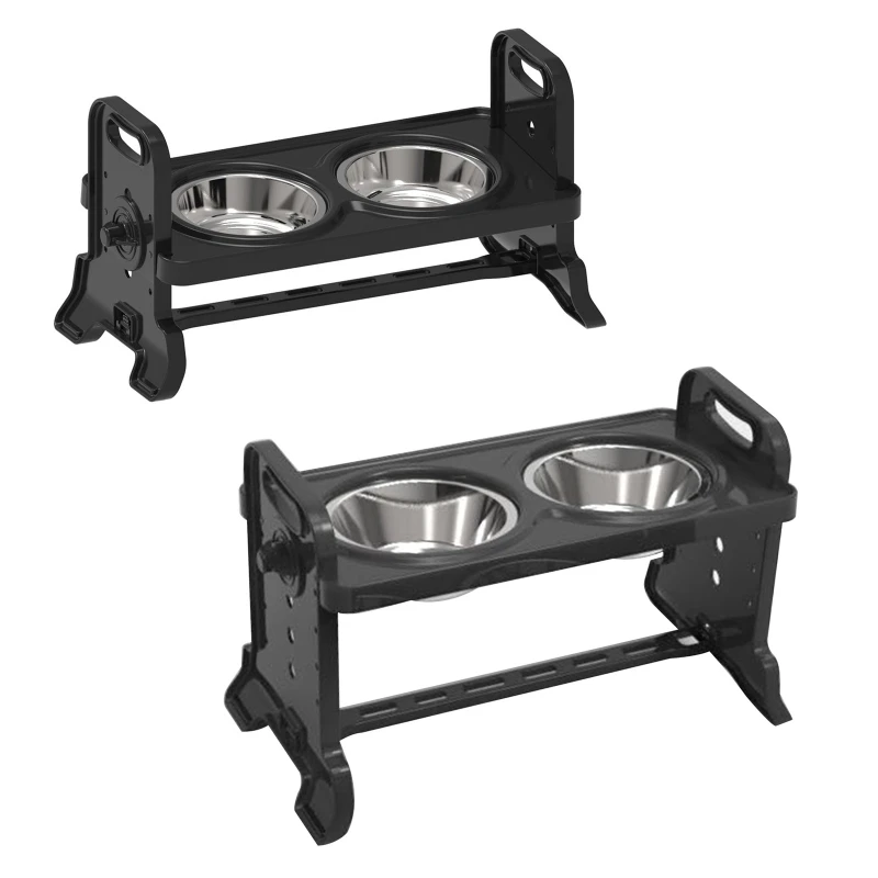 Anti-Slip Elevated Double Dog Bowl Adjustable Height Pet Feeding Dish Stainless Steel Foldable Cat Food Water Feeder