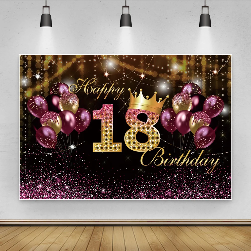 Telón de fondo de diamante para fiesta de cumpleaños, telón de fondo con puntos brillantes, estrellas, globos rosas, cartel personalizado para fotografía, 20, 30, 40, 50 ° cumpleaños
