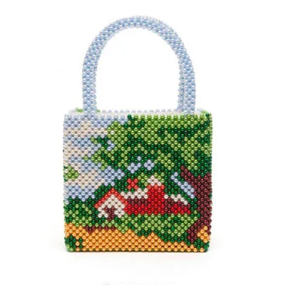 Crystal Acrylic Hand-woven Pearl Beading Bag Handmade Women Tote Handbag Colorful Beading Pochette Daily Party Purse Girls Bag