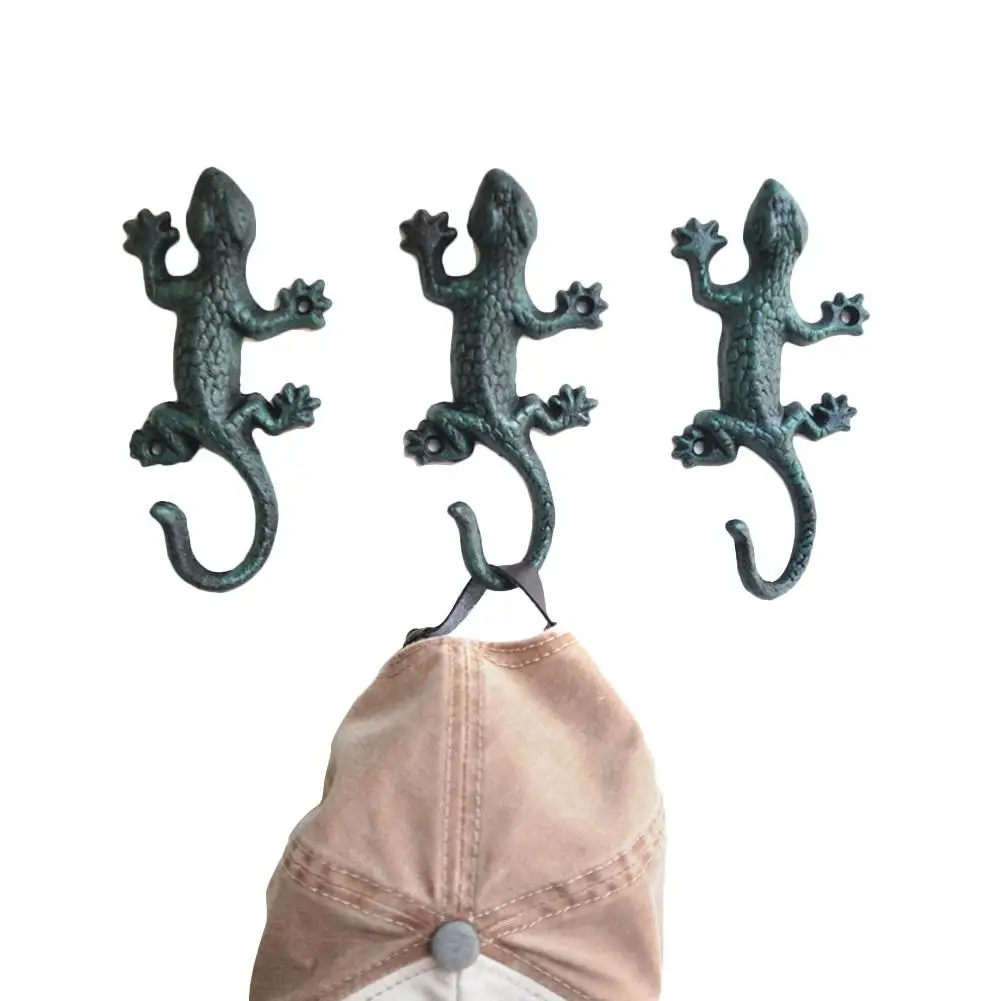 Vintage Cast Iron Wall Hook Gecko Shaped Cloth Hook Cabinet Knobs Wall-mounted Antique Decorative Garden Hook Wall Decoration