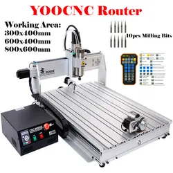 DIY YOOCNC 8060 라우터 CNC 6040 조각 밀링 머신, 2200W 4 축 USB 포트 300x400mm 조각용 목재 금속 조각기 키트