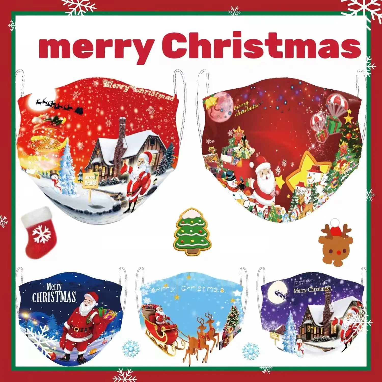 Christmas Santa Disposable Protective Mask Adult Three-layer Protective Mask Melt-blown Cloth Mask Christmas Decorative Mask