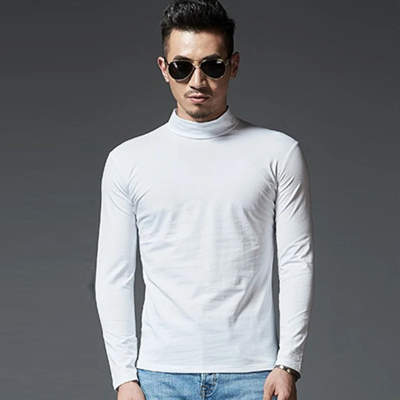 Turtleneck Thermal Underwear Top Men\'s Casual Slim Fit T-Shirts Hight Elastic  Long Sleeve Pullovers Warm Solid Bottoming Shirt