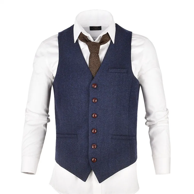 

Men's Tweed Men's Slim Vest Suit Modern Version Wool Blend Single-breasted Herringbone Men's Vest