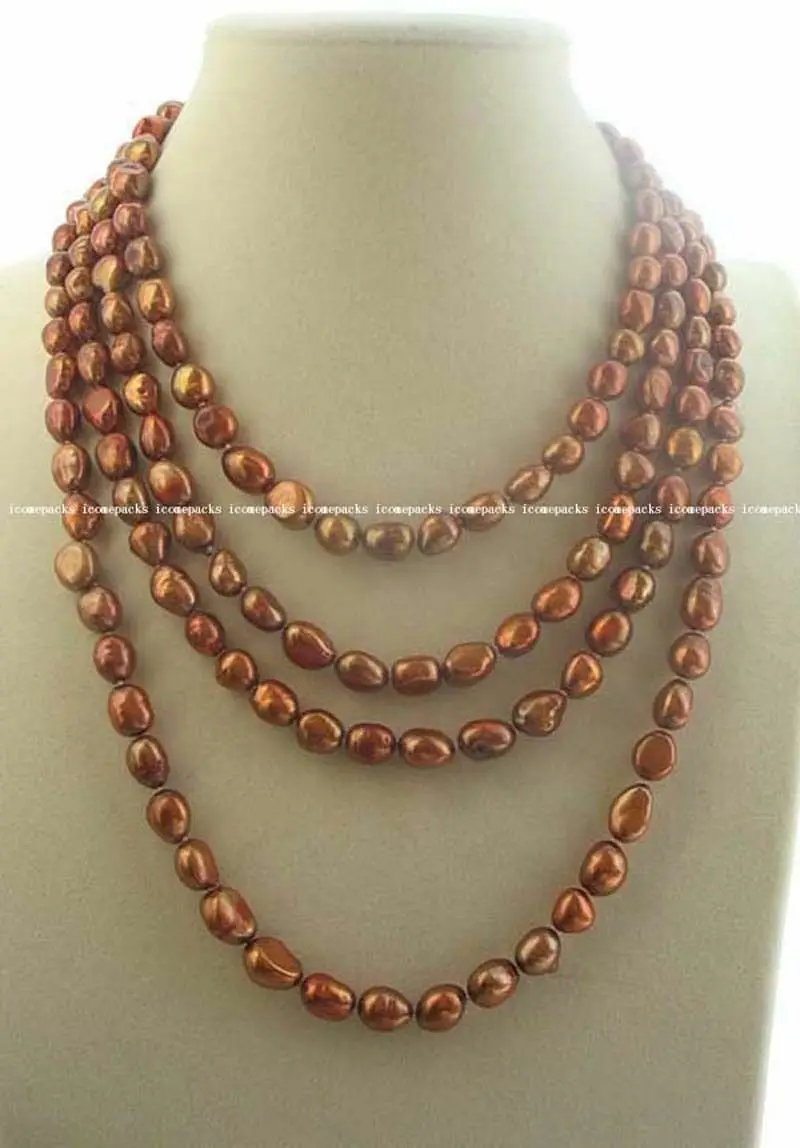 Long! 100'' Freshwater Pearl Gold Brown Baroque 7-9mm Necklace