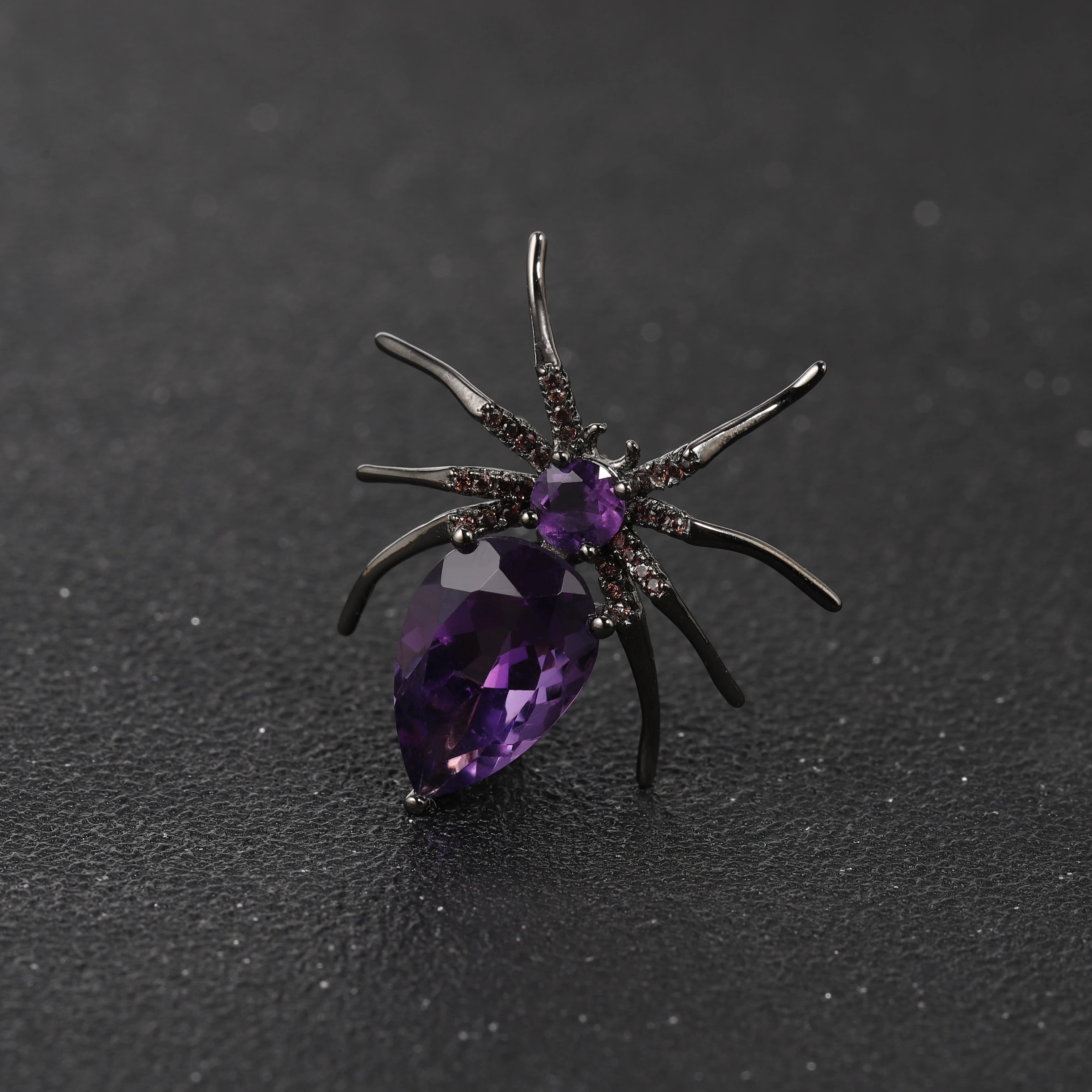 GEM'S BALLET Unique Design Cute Animal Spider Brooch 925 Sterling Silver Natural Amethyst Gemstone Brooches For Women Jewelry