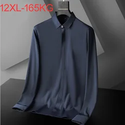 High quality spring 9XL 10XL 12XL Large Size Men Shirt long Sleeved purple Black Business formal Mens oversize office Shirt 60