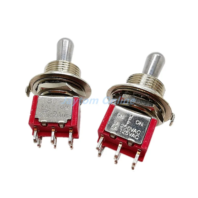 2pcs T80-T 12mm ON-OFF-ON DPDT 6Pin 3Position Maintained Mini Toggle Switch Short Handle 3A 250VAC/5A 125VAC