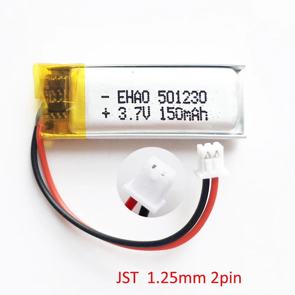 3.7V 150mAh Lithium Polymer LiPo Rechargeable Battery 501230 + JST 1.25mm 2Pin Connector For Mp3 GPS PSP Bluetooth Headphone