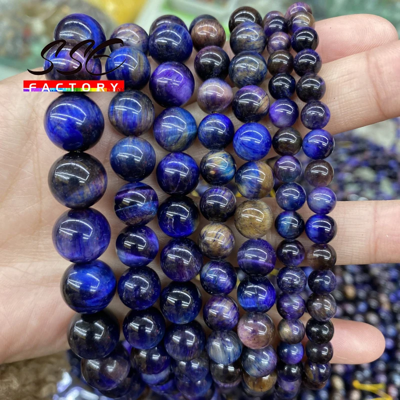 Natural Mixed Color Blue Tiger Eye Stone Beads Round Loose Beads For Jewelry Making DIY Bracelets Accessories 6 8 10 12 mm 15