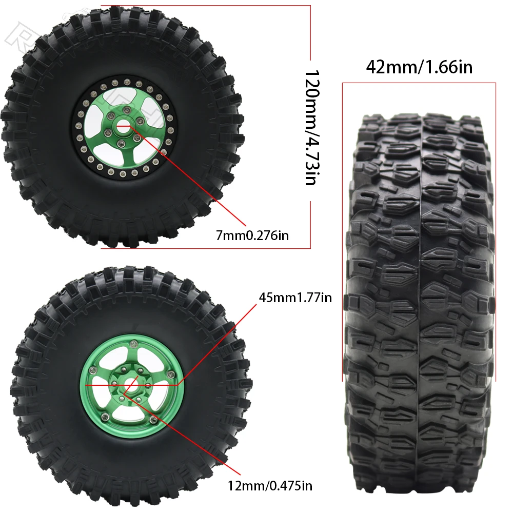 Metal 1.9 inch Wheel Rim Tires Set for 1/10 RC Crawler Car Axial SCX10 III 90046 90047 AXI03007 TRX-4 TRX6 Tamiya CC02