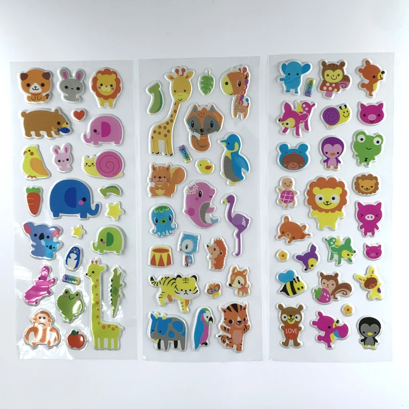 12 Sheets/Set Cute Animal Mini 3D Sticker for Kids Boys Girls DIY Toy Scrapbooking Puffy PVC Stickers Children\'s Gift