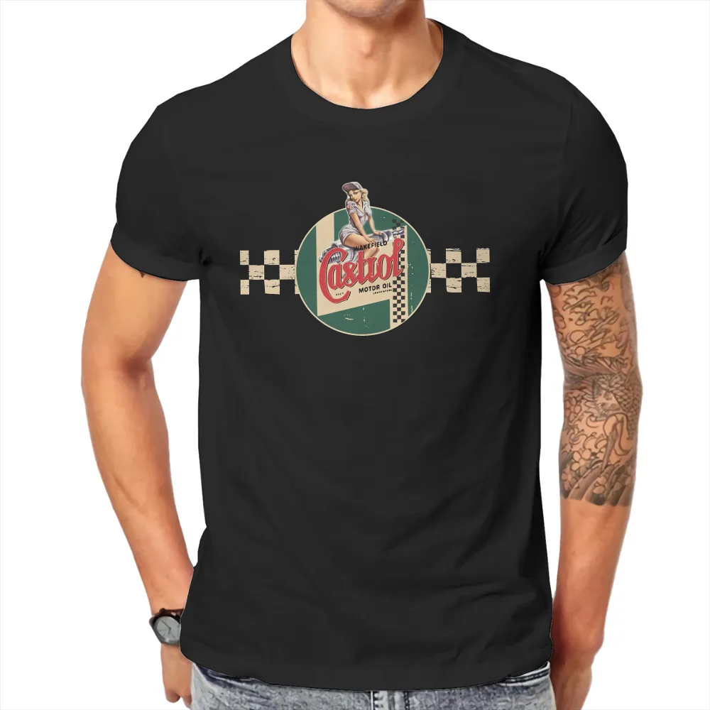 Pin Up Girl Model Pop Art Fabric TShirt Castrol Vintage Racing Stripe Elegant T Shirt Oversized Men Tee Shirt Ofertas Big Sale