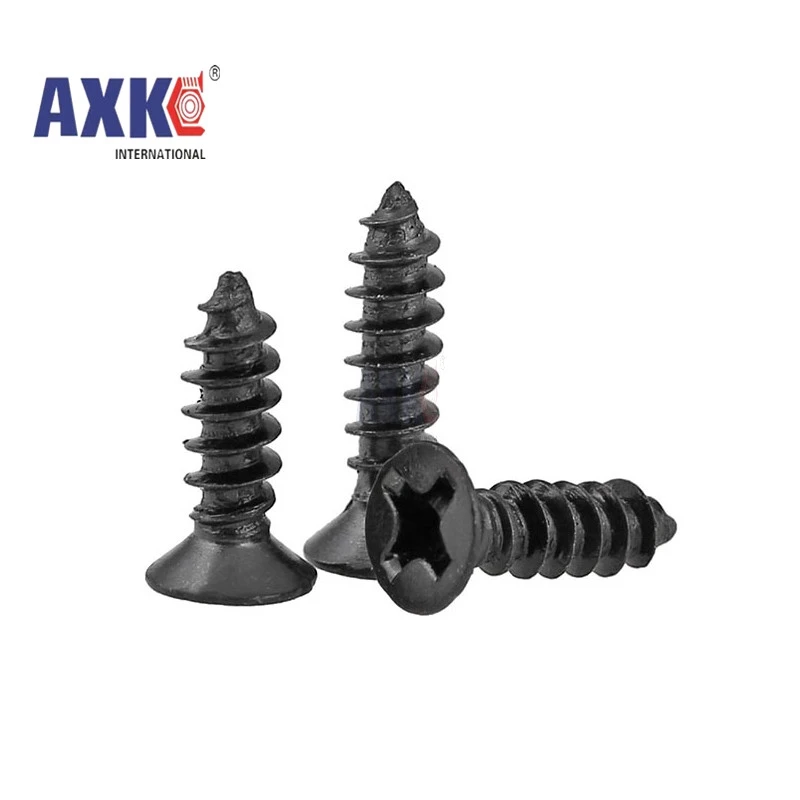 100pcs M1 M1.2 M2 M2.6 M3  Black Steel Mini Micro Small Phillips Flat Countersunk Head Cross Round Pan Head Self-tapping  Screw