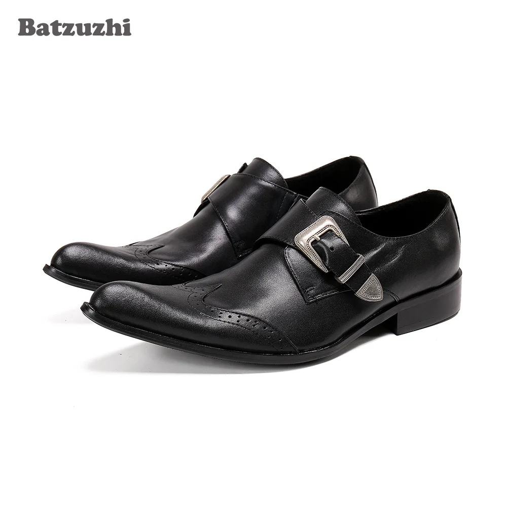 

Batzuzhi Black/Brown Leather Dress Shoes Men for Business New Fashion Men's Leather Shoes Pointed Toe Zapatos Hombre, US6-US12