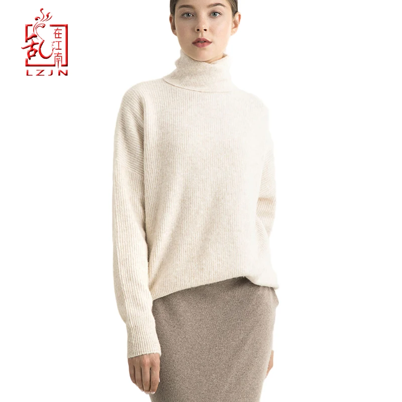 

LZJN Women Winter Sweater 2019 New Alpaca Wool Blend Warm Turtleneck Loose Knit Bottom Sweater Coat Long Sleeve Fall Female Tops