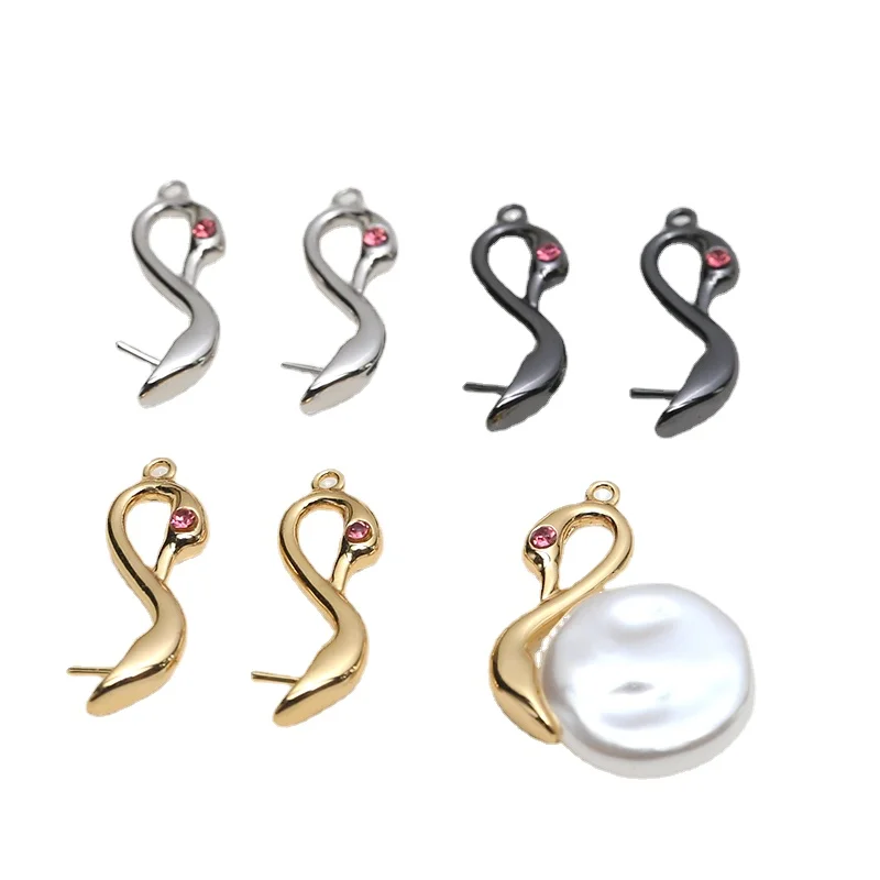 2 قطعة من الماس النحاسي المطلي بالذهب المرصع بجعة حلوة على الوجهين لتقوم بها بنفسك مجوهرات لؤلؤ الباروك إكسسوارات قلادة دعم فارغة