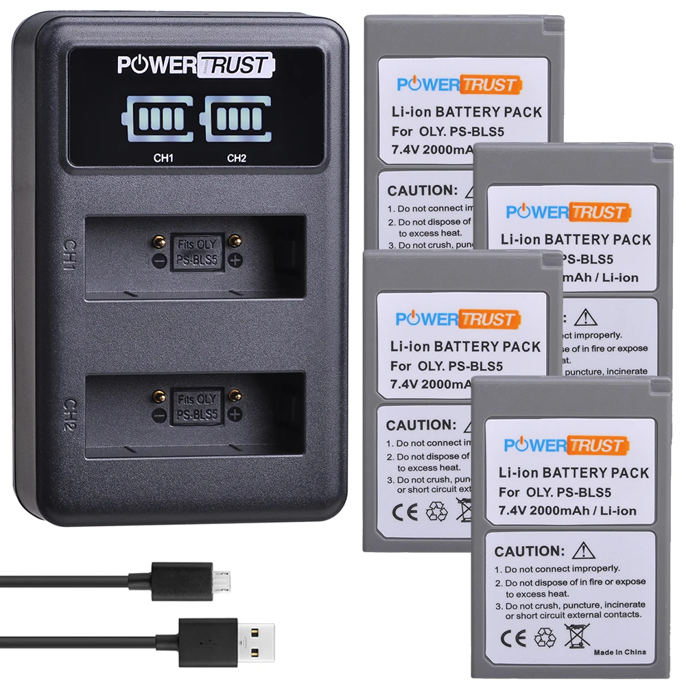 

4Pc PS-BLS5 BLS5 BLS50 Battery for Olympus PEN E-PL2,E-PL5,E-PL6,E-PL7,E-PL10,E-PM2,OM-D E-M10,E-M10 II,Stylus+LED Dual Charger