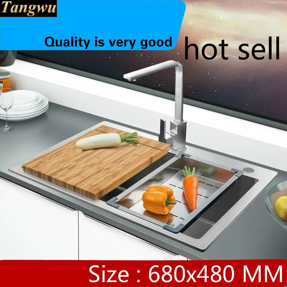 

A Free shipping Food-grade stainless steel durable fashion luxury kitchen manual sink single trough standard hot sell 680x480 MM