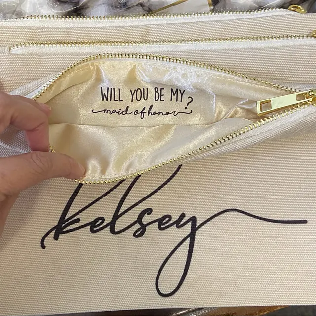 Personalisierte Make-up-Tasche, Brautjungfern-Geschenk, Junggesellenabschied, Gastgeschenke, Brautparty, Vorschlag, Leinen-Kosmetiktasche, Monogramm-Beutel – Detail 6