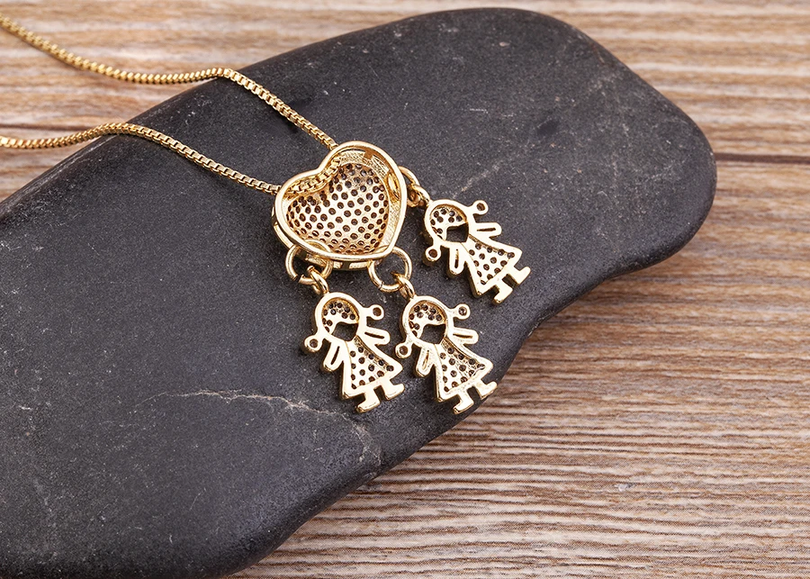 Nidin Heißer Verkauf Sohn Tochter Herz Vergoldet Zirkonia Familie Mädchen Junge Anhänger Halskette Kette Schmuck Für Mutter Geschenk – Detail 27