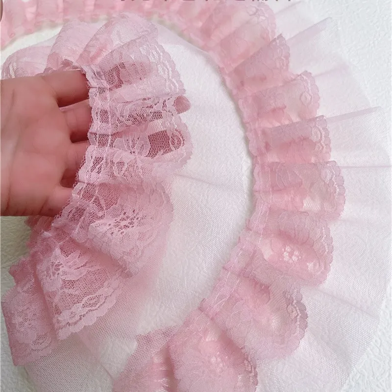 Tecido de renda de tule bordado, camada dupla, rosa, 8cm de largura, roupas femininas diy, roupas infantis, decoração de costura