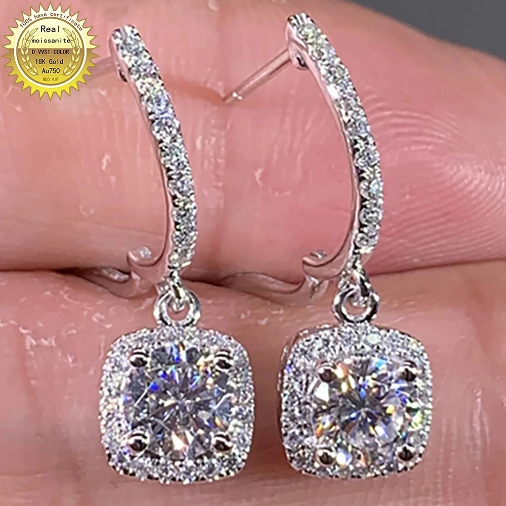 

18K Au750 White Gold Earring DVVS Moissanite Diamonds 1 2 4 6 Carat Round Square Wedding Party Earrings