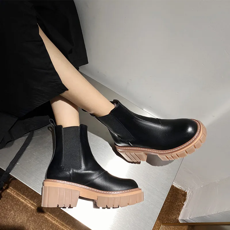 ASUMER 2023 top quality genuine leather shoes women ankle boots autumn winter chelsea boots square heel platform shoes woman