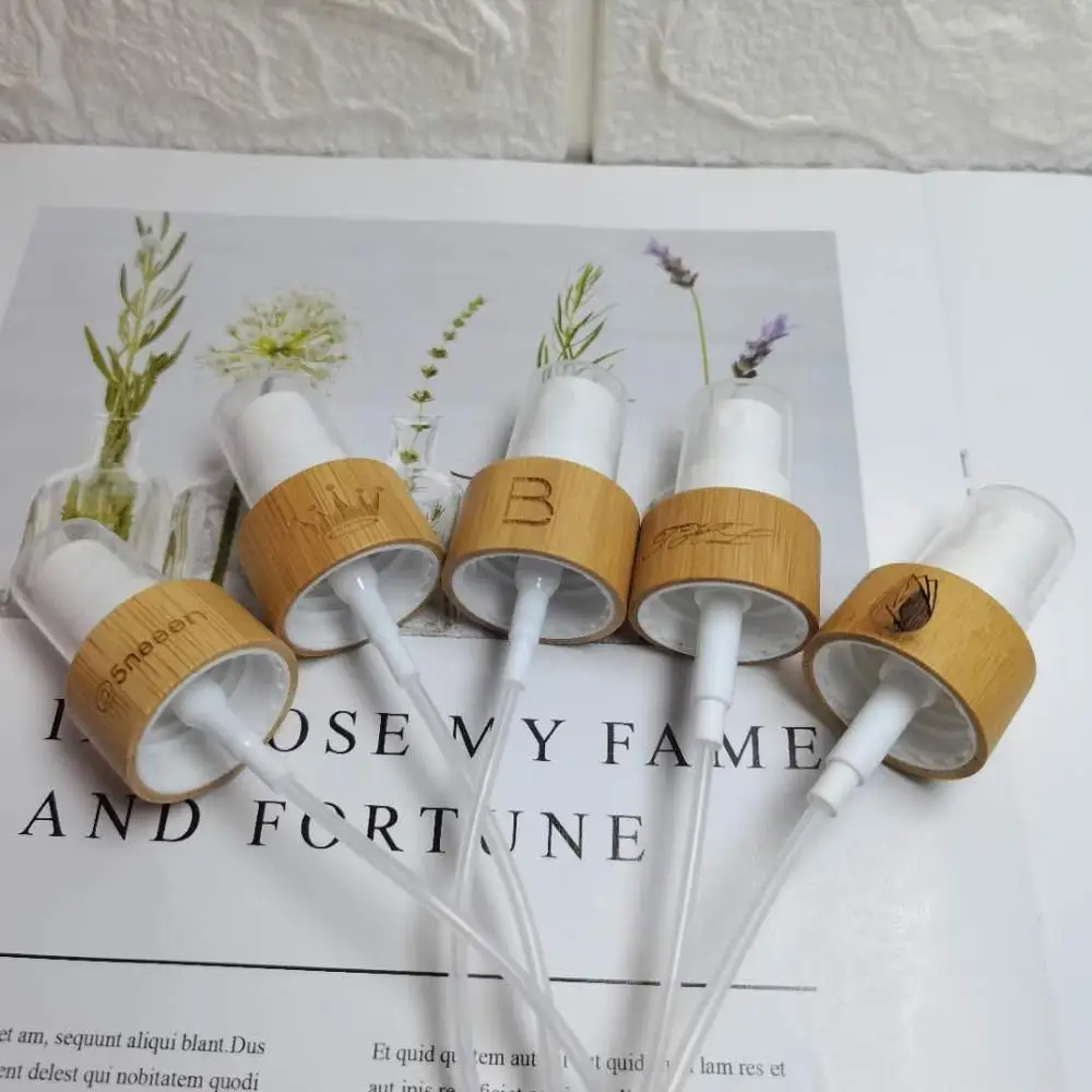 맞춤형 로고 각인 화이트 블랙 대나무 디스크 탑 캡 화장품용 18/410 24mm 20R 대나무 우드 로션 드로퍼 병 스프레이 뚜껑