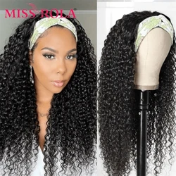 Miss Rola Kinky Curly Headband Human Hair Wigs 100% Human Hair 14-30 Inch Natural Color Remy Hair Curly Wig 210% Density