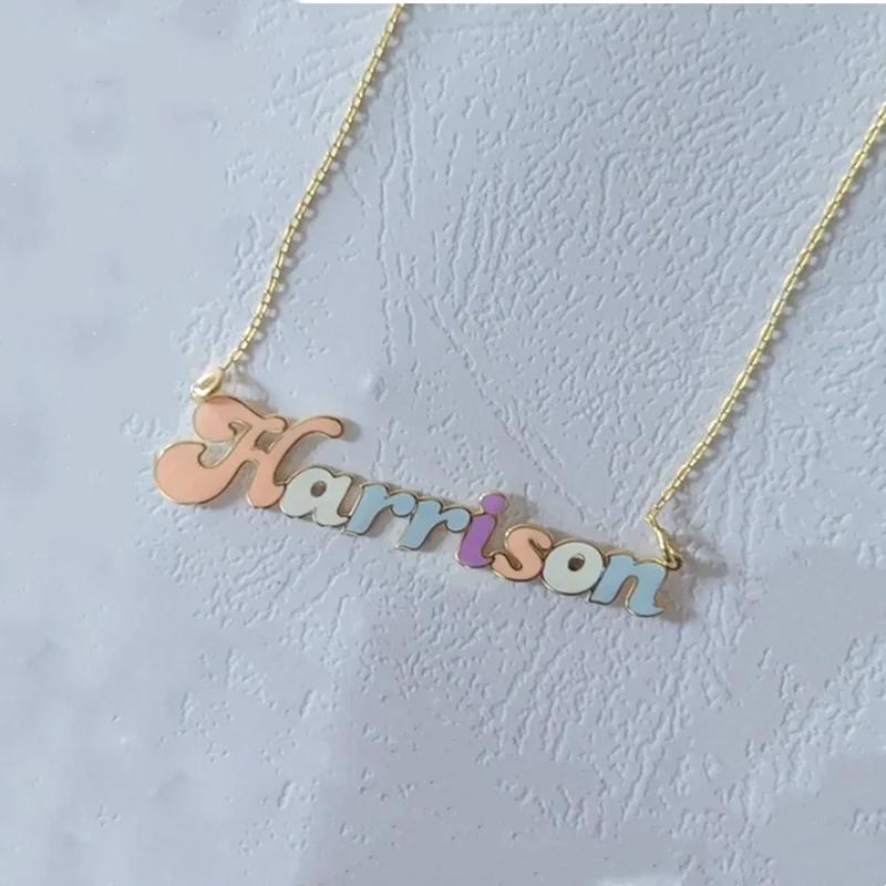 DUOYING Colorful Name Necklace, Personalized Name Necklace, Multi Color Enamel Name Necklace, Personalized Gifts, Christmas Gift