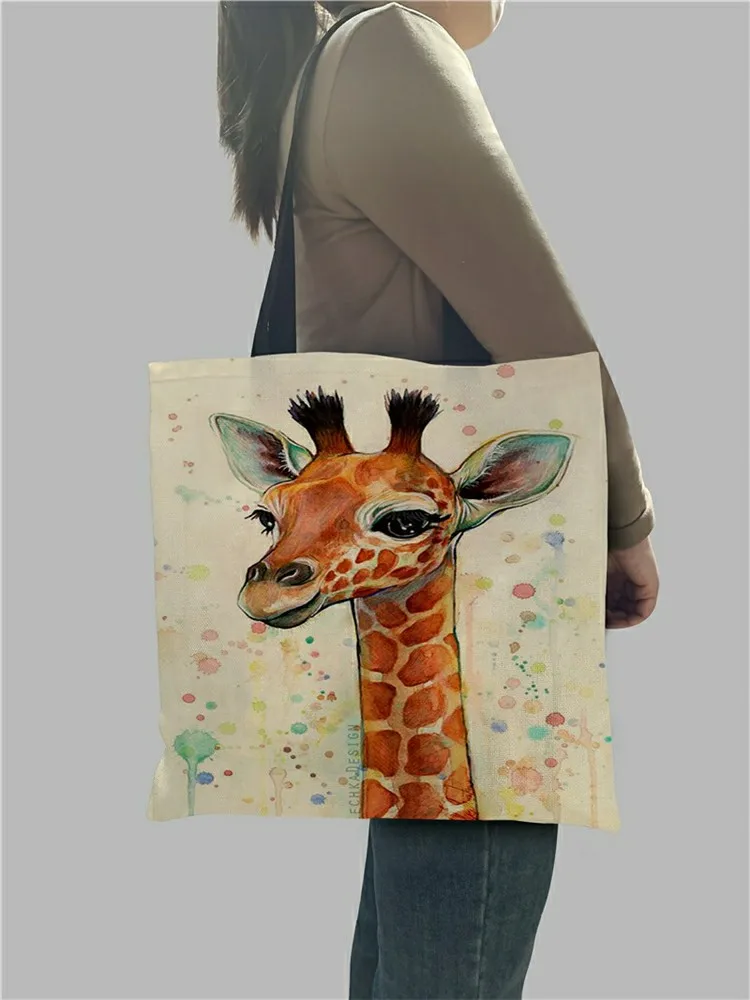 Watercolor Giraffe Deer Print Tote Bags for Women Casual Handbags Shopping Bag Large Capacity Dropshipping Wholesale SY0060