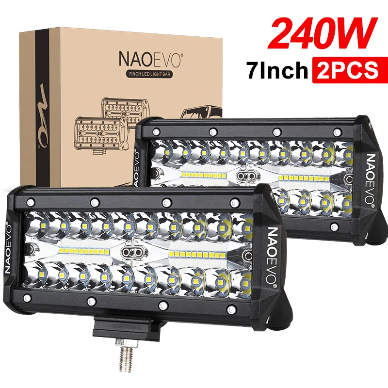 NAOEVO 오프로드 LED 바 라이트 콤보 빔 LED 작업 램프, 니바 라다 4x4 트럭 ATV 액세서리, 운전 안개, 7 인치, 240W, 12V, 24V