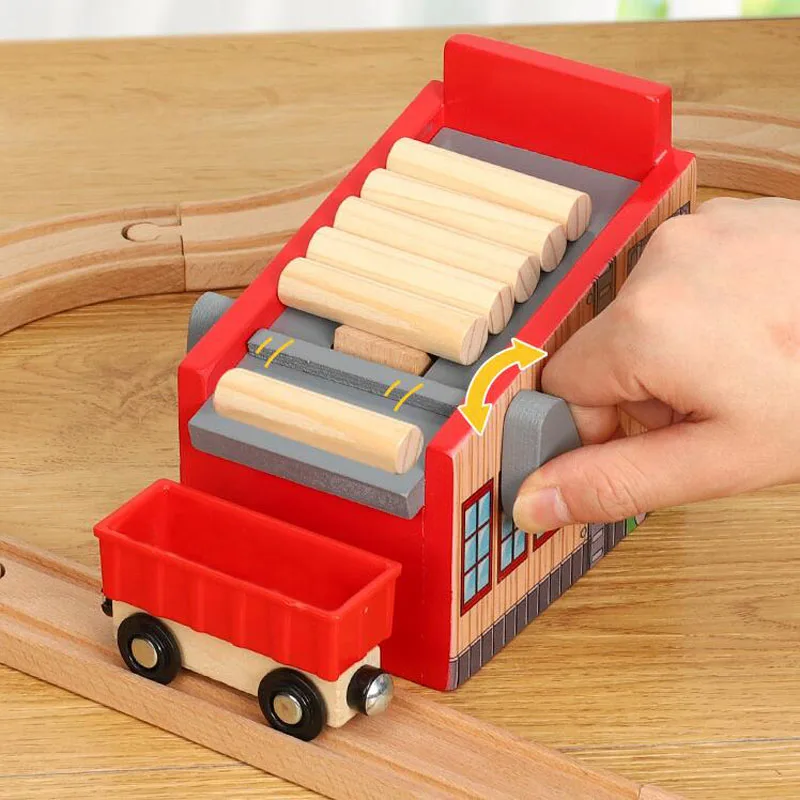 Sägewerk Holz Eisenbahn Tracks Szene Zubehör Kompatibel für Biro Holz Zug Schiene Auto Spielzeug für Kinder Geschenke