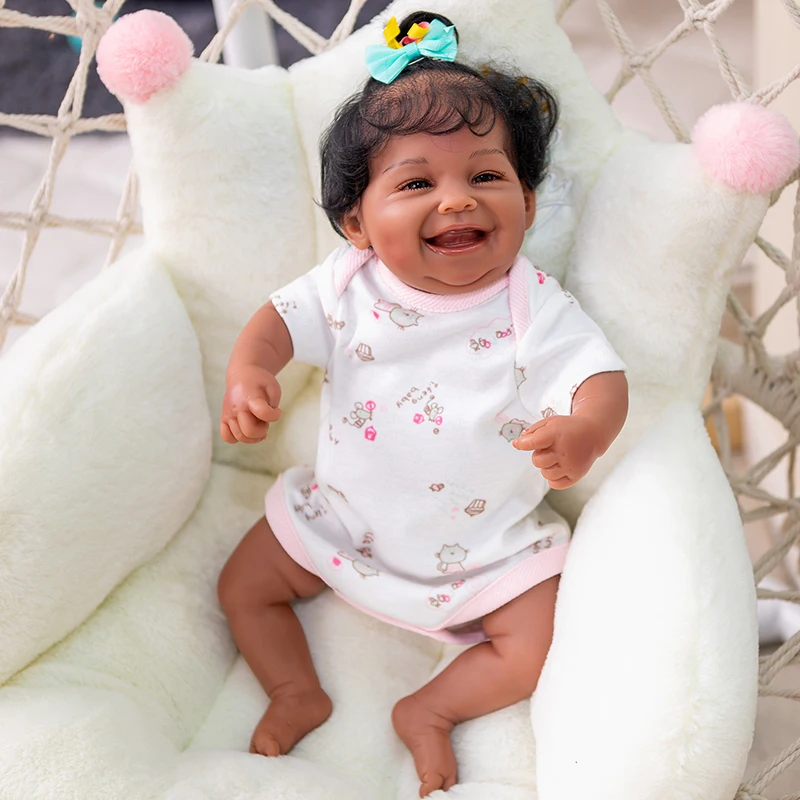 

NEW 48cm Bebe Reborn Baby Doll Full Silicone Vinyl Alive Dolls Smile Face Girl Dark Skin Lifelike Dolls Children Playmate Toys