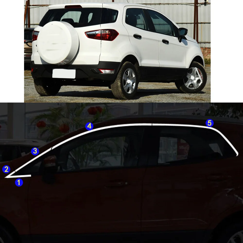 For Ford EcoSport Eco Sport 2013 2014 2015 2016 2017 2018 2019 2020 2021 Sticker Garnish Pillar Window Middle Strip Trim Frame