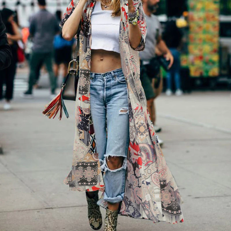 2023 ZANZEA Holiday Open Front Cardigan Floral Printed Kimono Woman Casual Long Sleeve Cover Up Tops Tunic Blouses