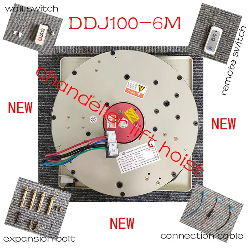 

100KG 6M Drop Wall Switch+Remote Control Chandelier Hoist Lighting Lifter Electric Winch Light Lifting System 110V-120V,220-240V