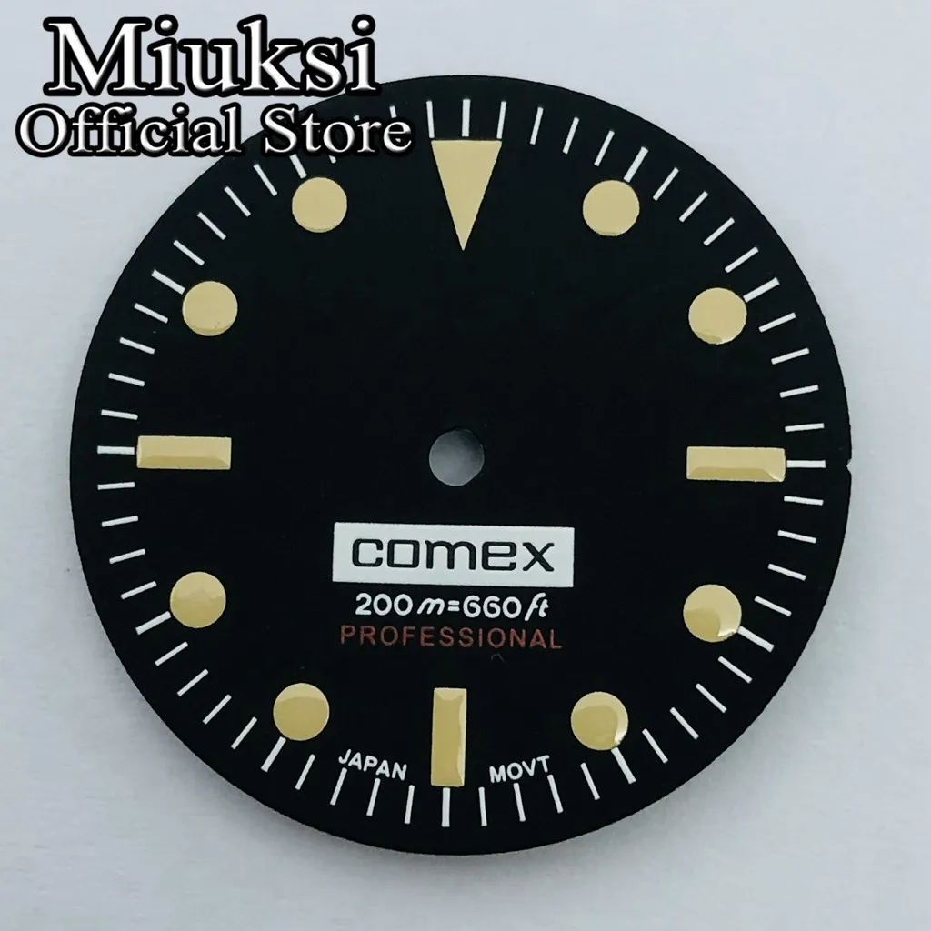 Miuksi 28.5mm black watch dial fit NH35 NH36 movement fit 3 o\'clock crown 3.8 o\'clock crown