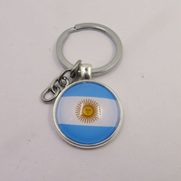 Fashion Argentina Flag Keychain Charm Argentina Glass Beads Key Chains Silver Plated Metal Blank Keyring Keychains