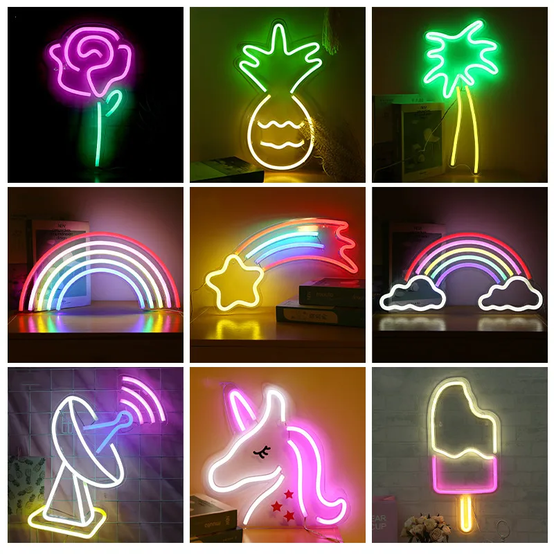 LED Neon Sign Night Light Art Decorative Lights Fruit Santa Wall Hanging Neon for Kids Room Lighting Xmas Party