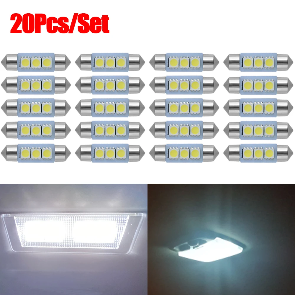 20Pcs/Set C10W LED Bulbs C10W Car Dome Lights Festoon Auto License Plate Lamp 31mm 36mm 39mm 41mm Car Door Light Reading Lights