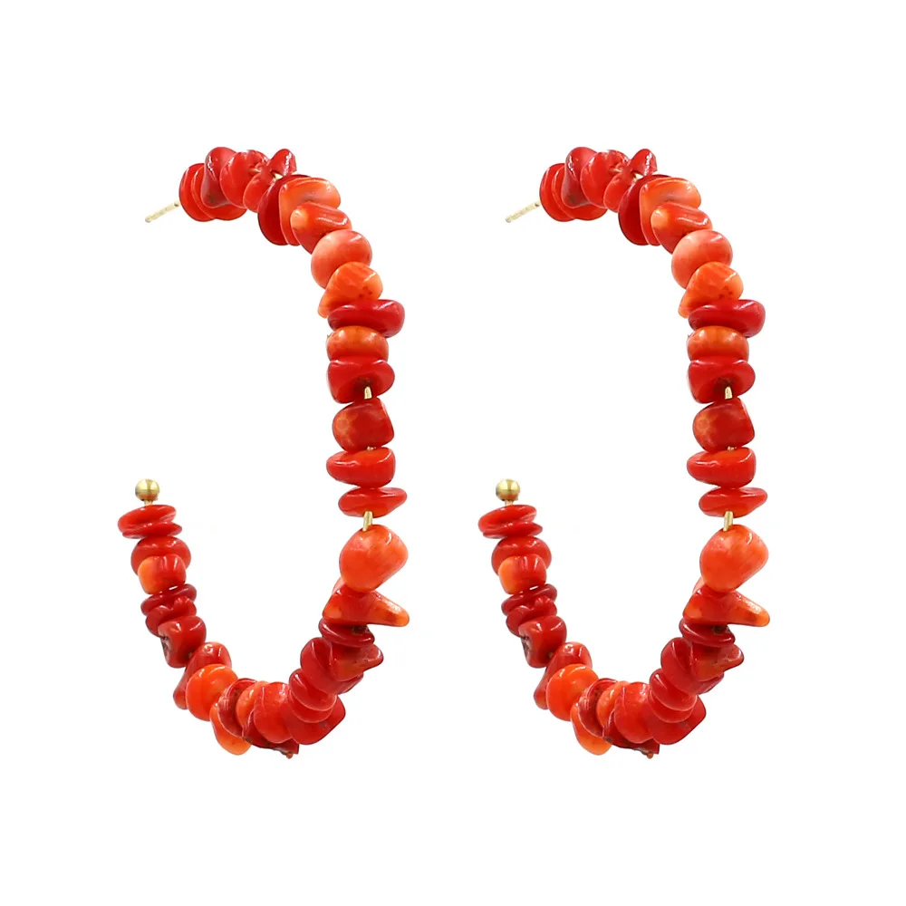 New Design Natural Stone Broken Bead Hoop Earring Bohemian Beach Fashion Earring For Women Party Jewelry Gift