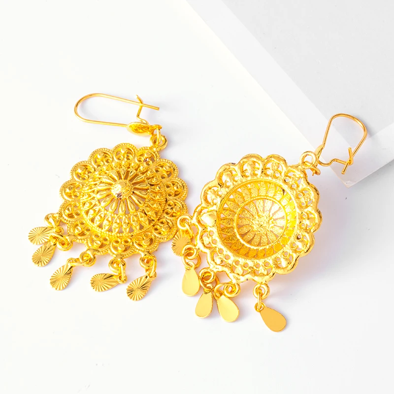 Gold color Indian earrings for women and girls Arab Middle Eastern ethnic ornaments Dubai Earing African Gift