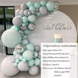 Pastel Balloons Garland Arch Kit 4D Sliver Macaron Gray Green Blue Girls Birthday Wedding Baby Shower Anniversary Party Decor